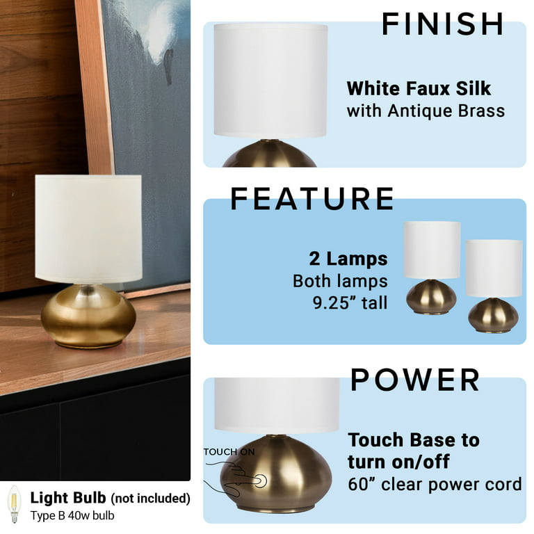 Cresswell Lighting 9.5 Transitional Brass 2 Pack Matching Small Touch  Table Lamp Set 