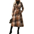 thumbnail image 3 of Female Long Wool Coats Fall Winter Double Breasted Trench Coat Peacoat Grid S, 3 of 10