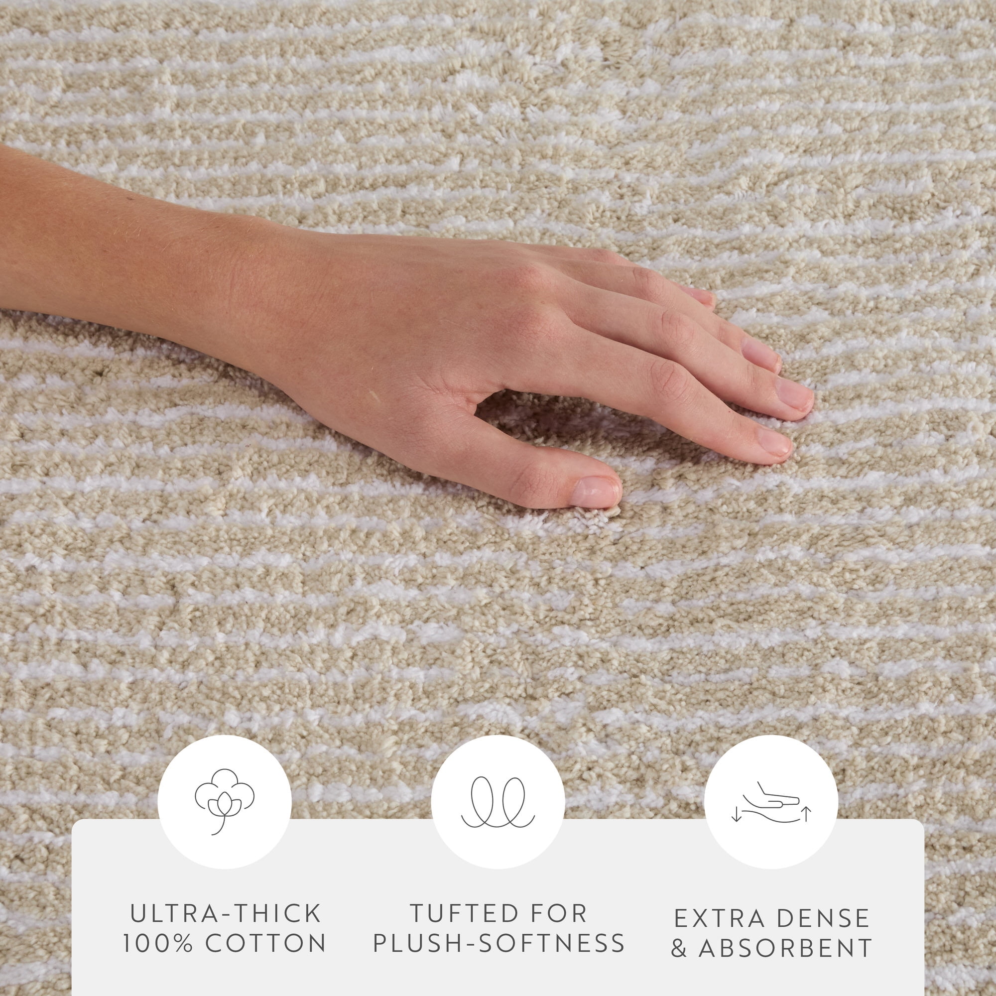 Noble Linens Pinstripe Cotton Bath Mat, 34 in x 21 in, Natural