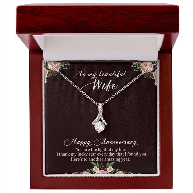 To My Wife Light of My Life Happy Anniversary Alluring Ribbon Necklace Message Card