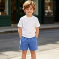 thumbnail image 3 of Big Girls Pull on Denim Shorts, Stretchy Jeans Shorts Casual Loose Elastic Waist Straight Leg Denim Short Pants with Pockets Blue 3 Years, 3 of 9