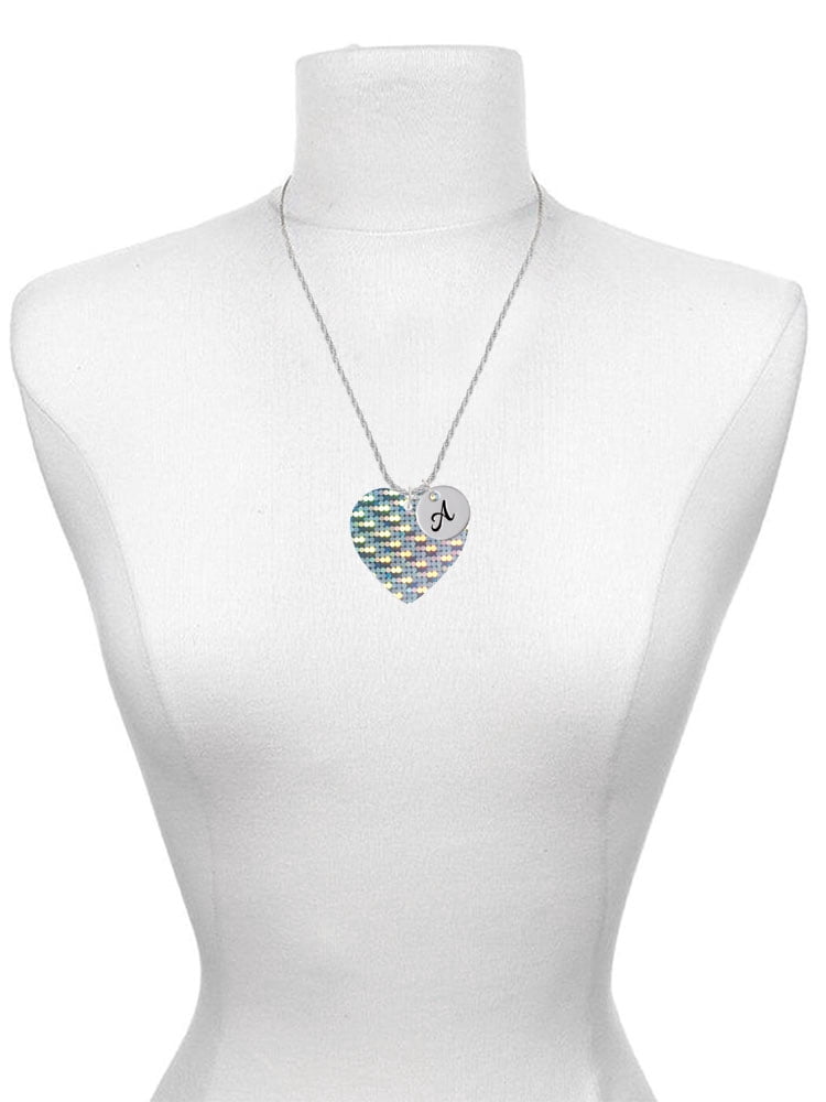 Delight Jewelry Acrylic Large Hologram Heart Silvertone Script Initial Disc - & - Charm Necklace, 20"+3"
