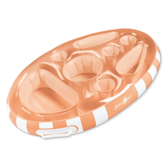 Sun's Out Floating Snack Bar – Orange Cabana Stripe Pool Float, Ages 14 