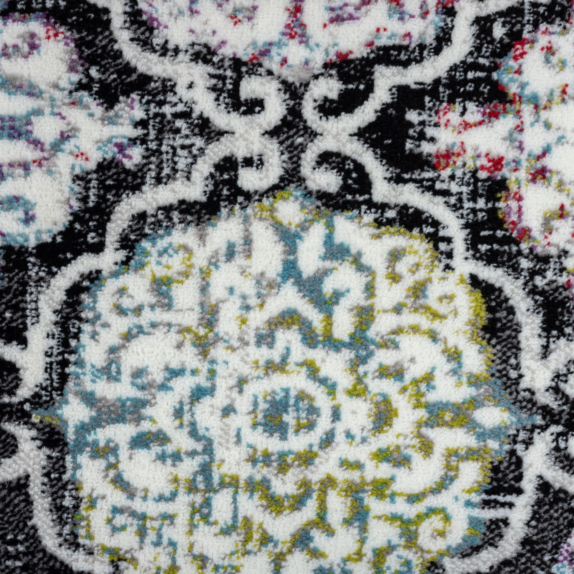 Home Dynamix Boho Andorra Transitional Damask Area Rug, Black/Pink, 5'2"x7'2"