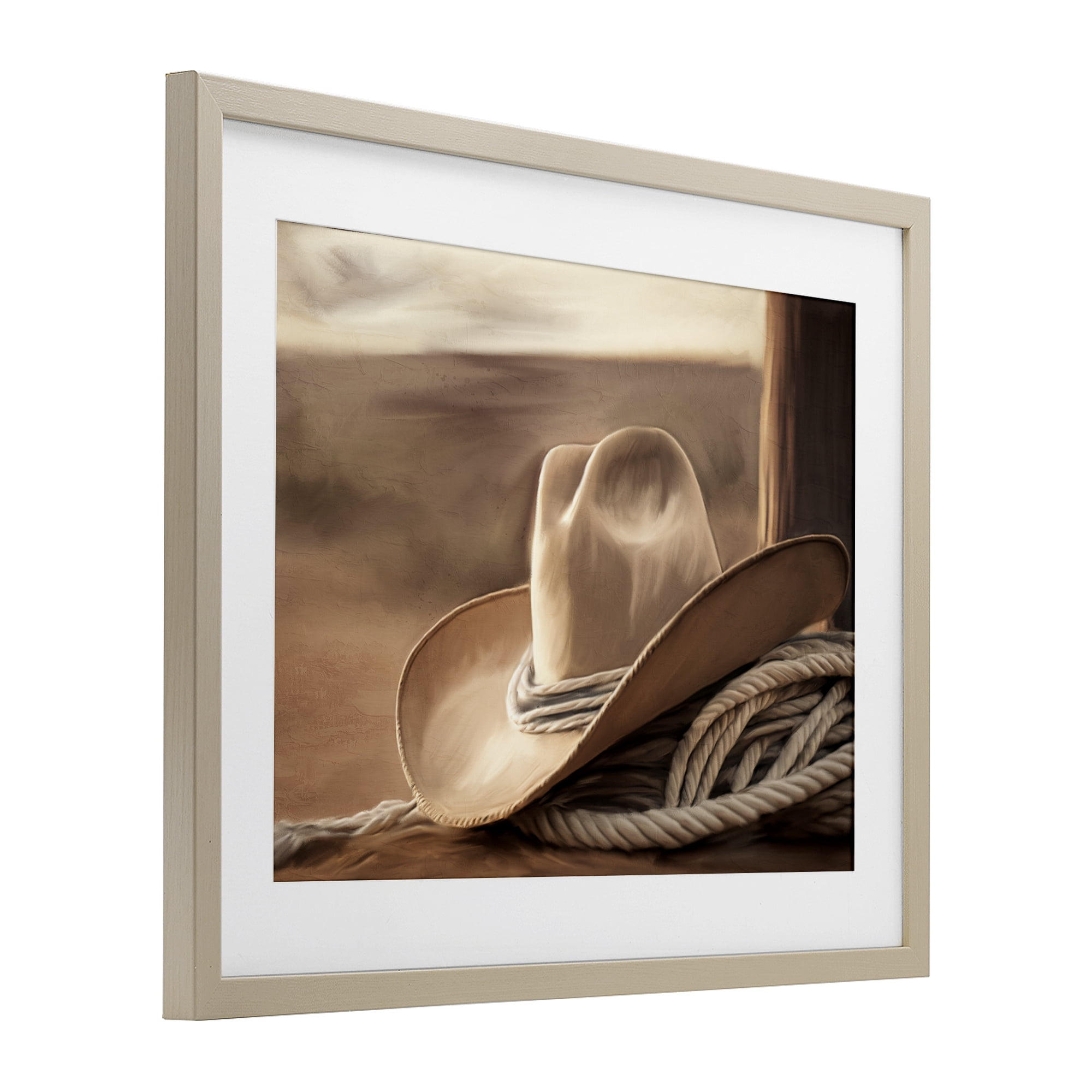 Stupell Industries White Cowboy Hat Birch Framed Print Under Glass, design by Kim Allen