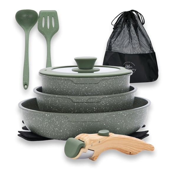 Juego de utensilios de cocina DishDelight de 10 piezas antiadherentes con mango desmontable