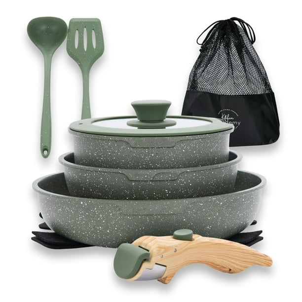 Juego de utensilios de cocina DishDelight de 10 piezas antiadherentes con mango desmontable
