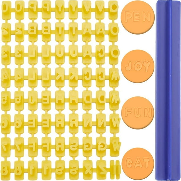 Sellos de letras y números, alfabeto, número, galleta, galleta, letra, sello de plástico amarillo, letras A a Z, cortador de relieve para galletas