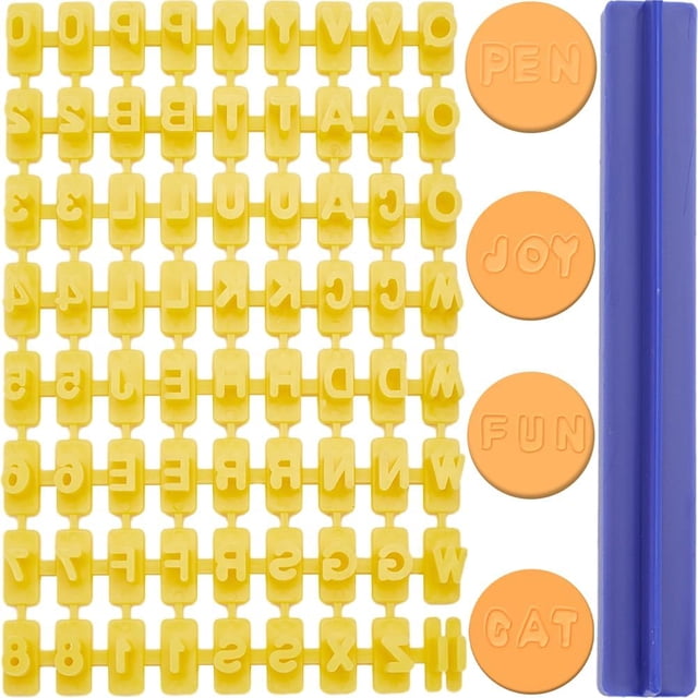 Sellos de letras y números, alfabeto, número, galleta, galleta, letra, sello de plástico amarillo, letras A a Z, cortador de relieve para galletas