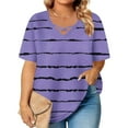 thumbnail image 5 of ylioge Oversized T Shirts for Women Plus Size XL-5X Short Sleeve V Neck Tees Tops Womens Casual Stripe Printed Pullover Going-Out Loungewear Blouses, 5 of 6