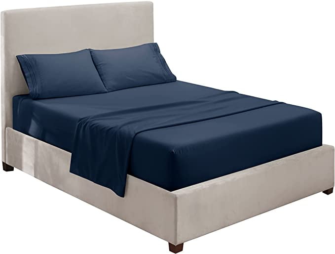 Clara Clark Premier 1800 Microfiber Collection 3-Line Bed Sheet Set, King Size, Navy Blue