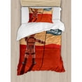 thumbnail image 3 of Outer Space Decor King Size Duvet Cover Set, Colonization of Mars with Cosmonaut on Planet with a Flag Discovery Image, Decorative 3 Piece Bedding Set with 2 Pillow Shams, Orange Red, by Ambesonne, 3 of 3