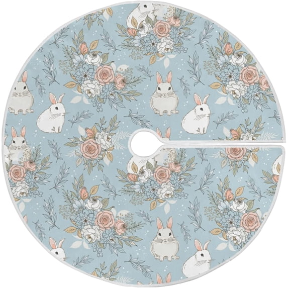 FMSHPON Easter Tree Skirt Colorful Eggs Bunny Xmas Christmas Tree Skirt Stand Mat for Holiday Party Decoration Indoor Outdoor 36 inches