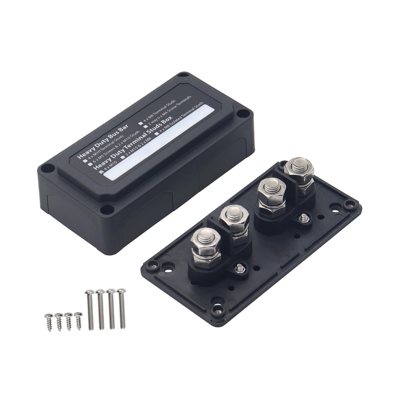 Power Distribution Terminal Block Busbar Box Bus Bar for Yacht RV Boats Black 4 x M10