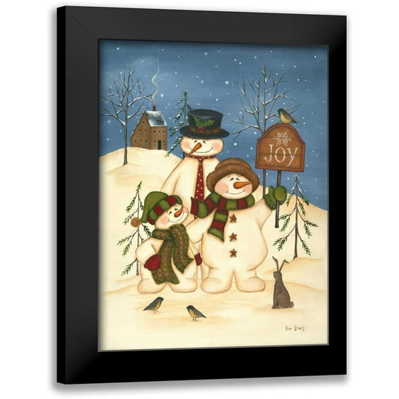 Lewis, Kim 12x14 Black Modern Framed Museum Art Print Titled - Snowman Family Joy