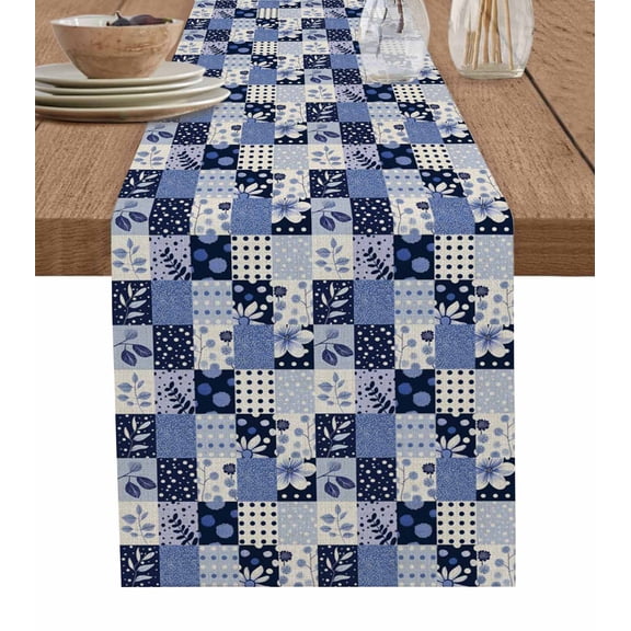 Purple Botanical Table Runner 90 Inches, Summer Vintage Plaid Flower Leaf Bed Runner Dresser Scarves Tabletop for Indoor Outdoor Parties/Ceremony/Banquet, 13" x 90"