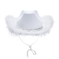thumbnail image 3 of Ladies Cowboy Hat Women Feathers Splicing Wide Brim Flat Top Ultraviolet-proof Sun Protection Cap Party Props, 3 of 7