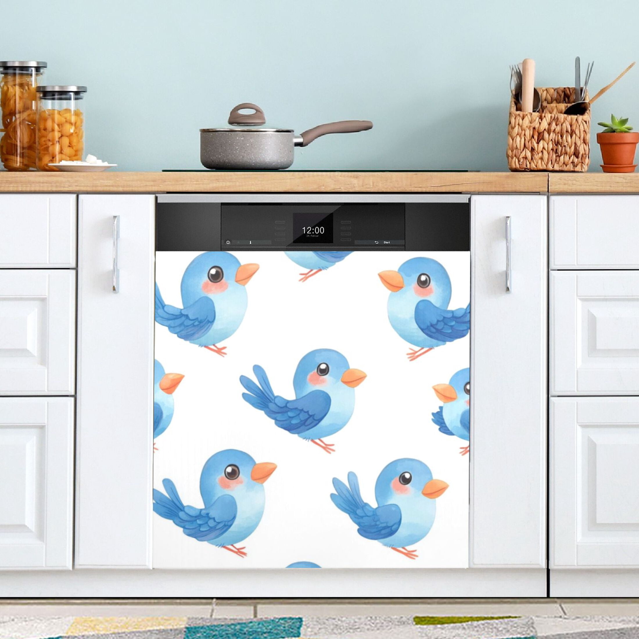 Dishwasher Magnetic Sticker 23x26 Inch Refrigerator Magnetic Sticker Washing Machine Magnetic Sticker Kitchen Panel Magnetic Sticker Home Decor Cartoon Blue Bird