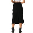 thumbnail image 3 of INSPIRE CHIC Midi Skirt for Women's Flap Pocket Back Slit Drawstring Cargo Skirt XL Black, 3 of 5