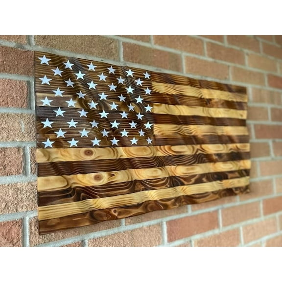 Handmade Wavy Wooden American Flag 36 Inch
