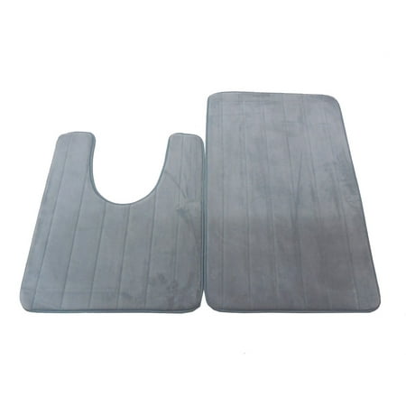 2 Piece Bath Mat Set Non Slip Soft Rubber Foot Print Bathroom