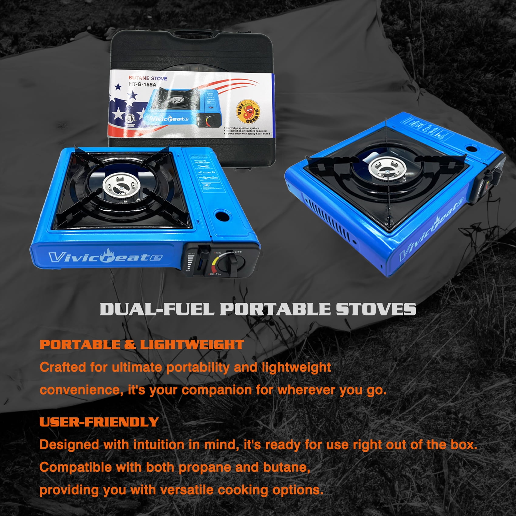 Vivicreate 8500 BTU Portable Butane Gas Stove, Single Burner Outdoor Camping Cooker with Carrying Case for BBQ, Picnic & Travel