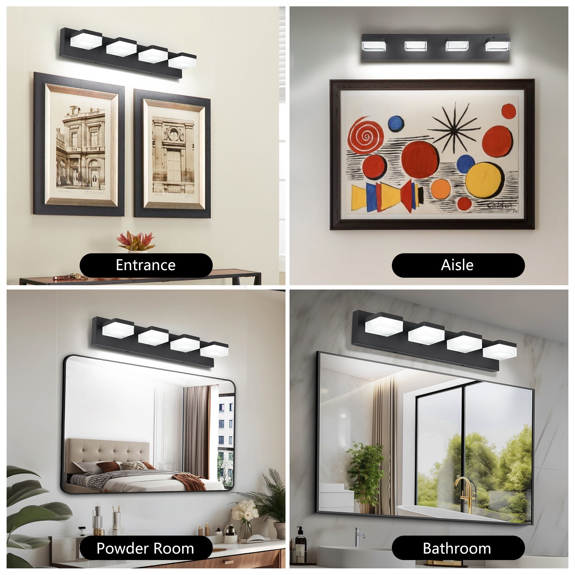 4 Light LED Modern Bathroom Lighting Fixtures Over Mirror 24.8in Dimmable Bathroom Vanity Light Fixture Matte Black
