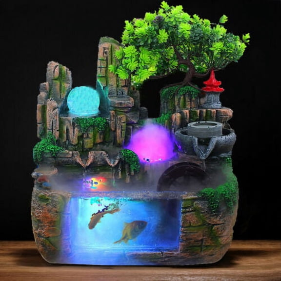 Wuzstar Rockery Fountain Waterfall,Tabletop Atomizing Humidifier Rockery Plants Bonsai with LED Lamp for Indoor Office