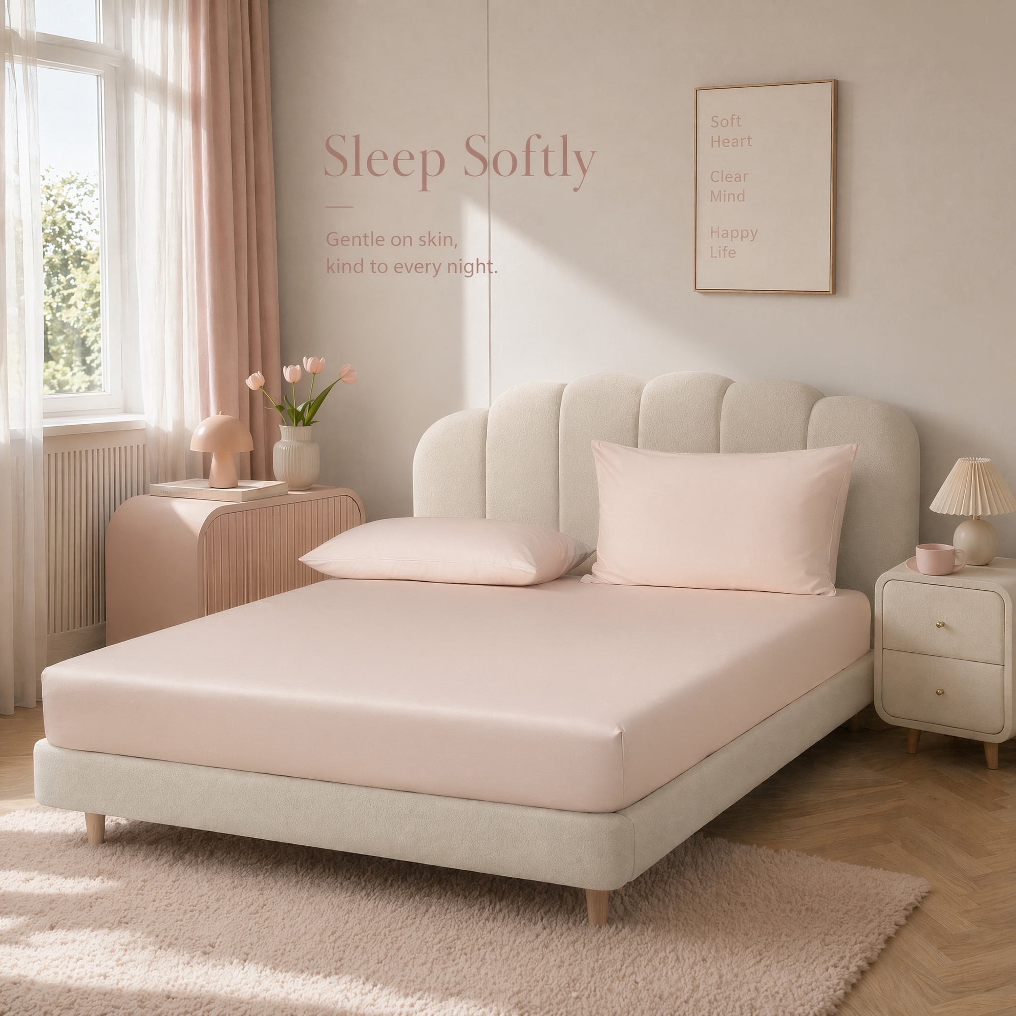 Unique Bargains Fitted Sheet Fiber Bed Sheets Breathable Soft and Comfortable 60.2"x79.9" Seashell pink