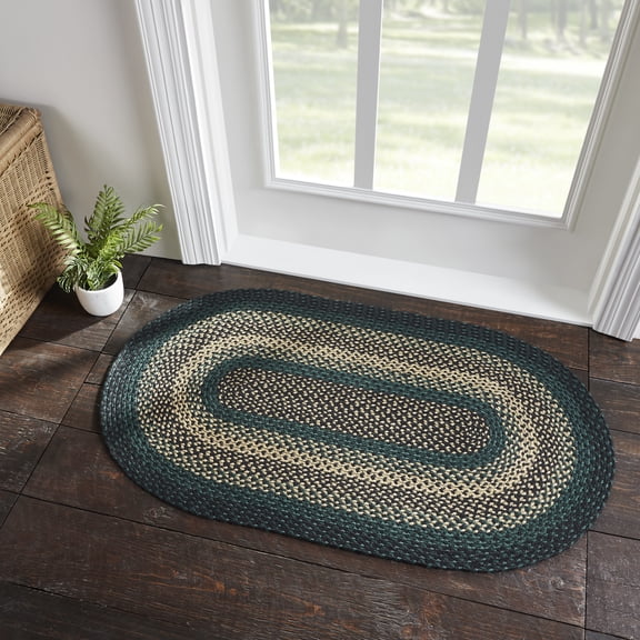VHC Brands Pine Grove, Braided Jute Rug, Non-Skid Pad, Accent Rug, Oval, Green, 27x48