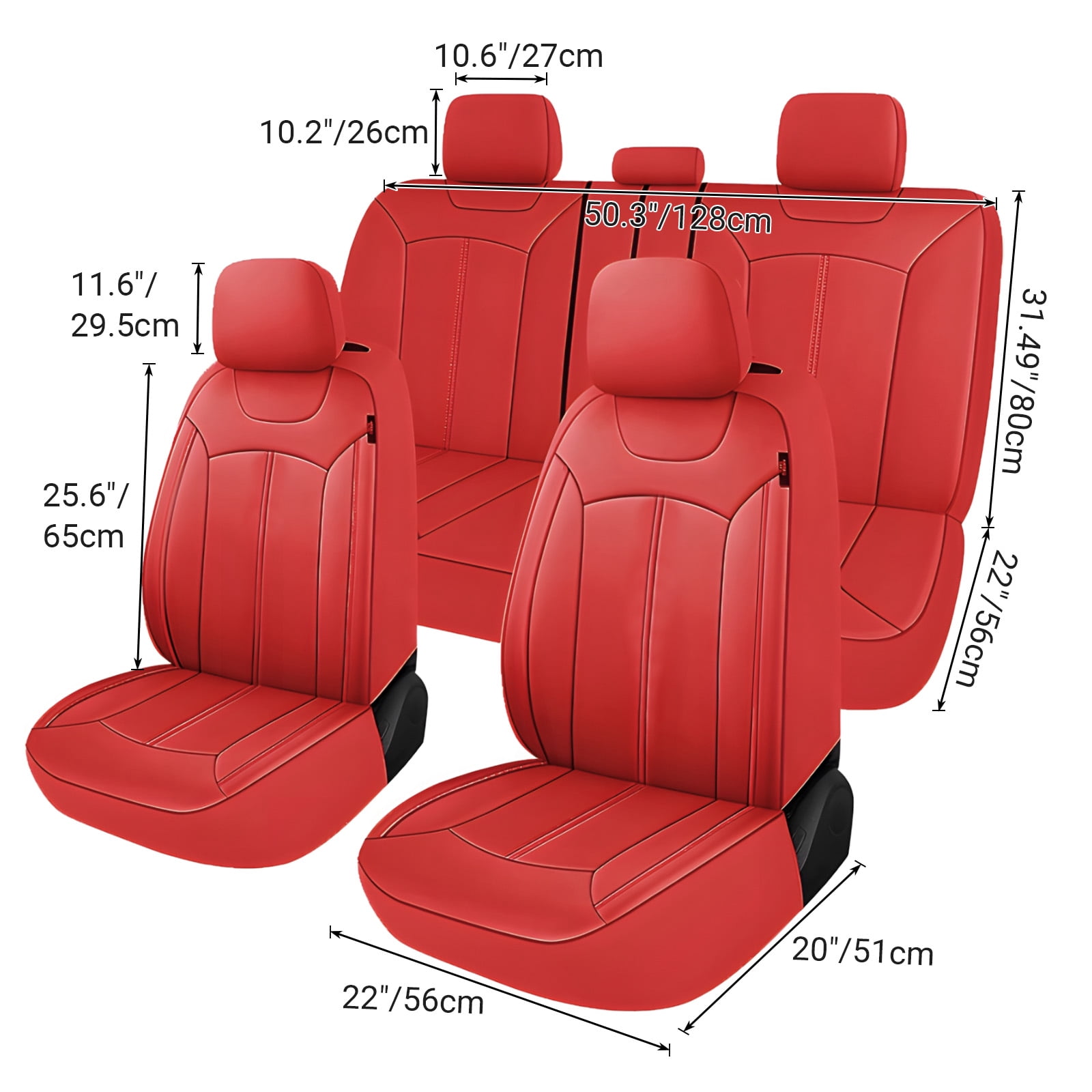 OTOEZ Universal Car Seat Covers Breathable PU Leather & Zipper Design, 5 Seats Full Set Waterproof Cushion Interior Accessories, For Solid Split Bench