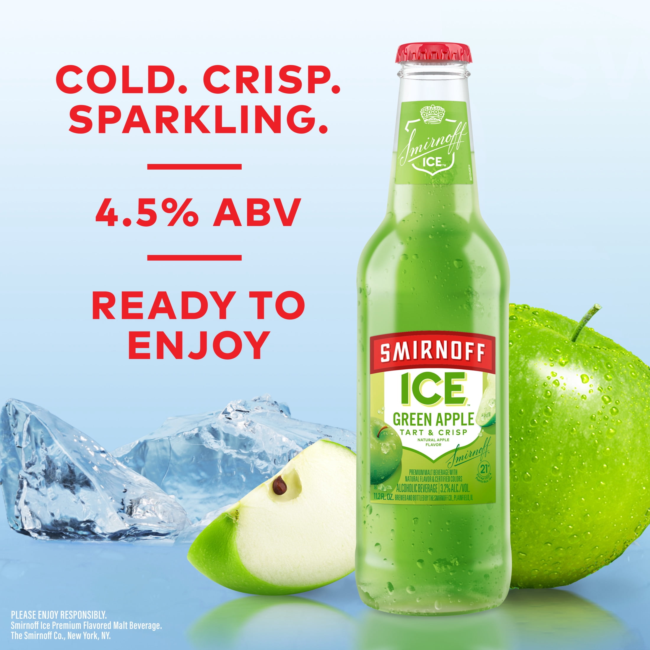 Smirnoff Ice Green Apple, 6 Pack Bottles, 11.2 fl oz, 4.5% ABV