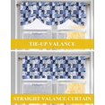thumbnail image 6 of Blue Patchwork Tie Up Valances Curtain, Adjustable Kitchen Purple Flower Wave Point Blue Leaf Valances for Windows Decor, Rod Pocket Short Curtains Set for Bedroom/Bathroom, 60"x18", 6 of 8