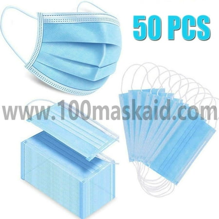 Disposable 3-Ply Face Massk Antiviral Medical Surgical Massk with Earloop Polypropylene Massks for Personal Health - 50 Pieces (Blue)