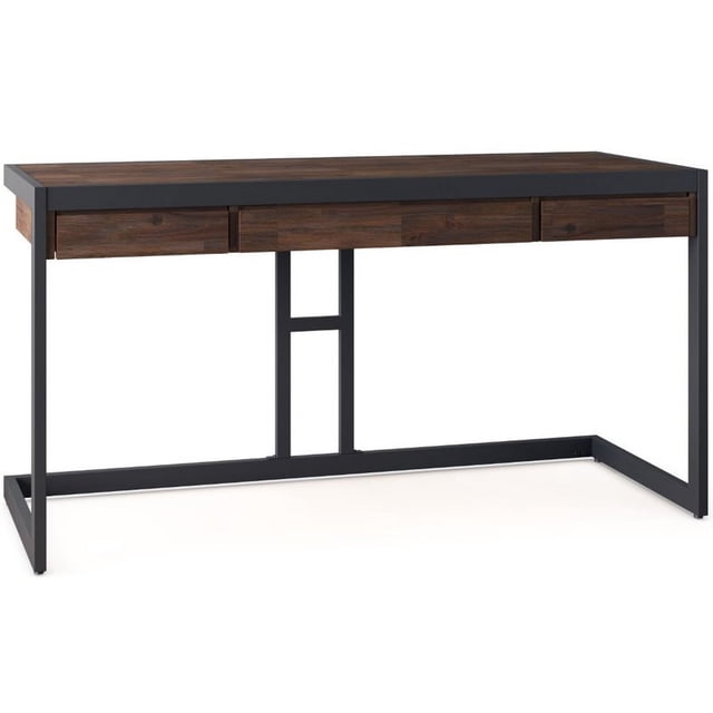 Allora 60" Industrial Solid Wood Computer Desk in Charcoal Brown