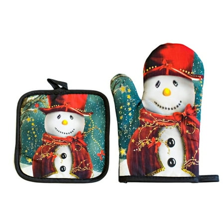 

Christmas Oven Mitts and Mat BBQ Gloves Oven Mitts and Pot Holder Sets Heat Resistant Non-Slip Winter Xmas Tree Oven Gloves Hot Pads Xmas Insulated Cooking Baking Gloves for Kitchen Home
