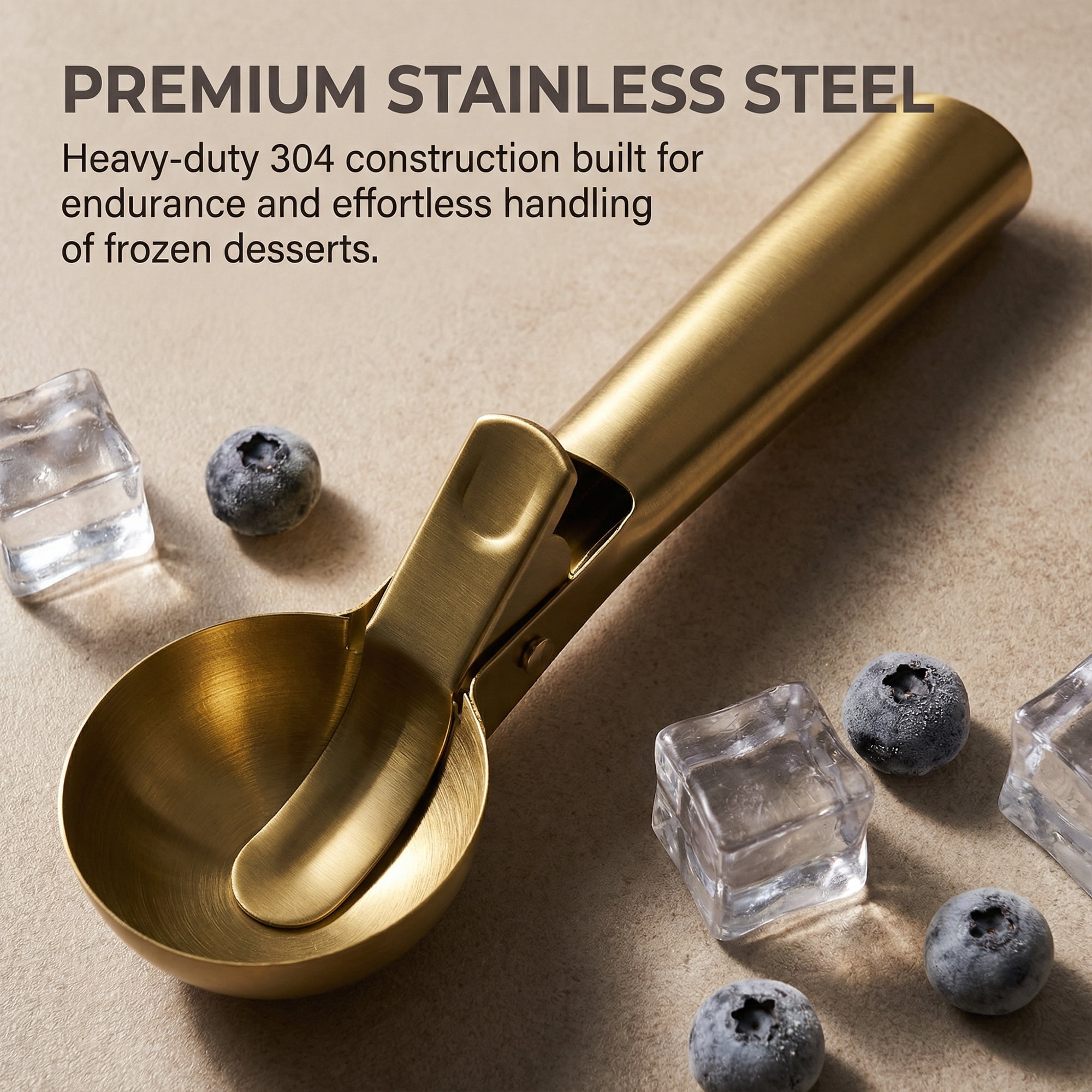 Unique Bargains Stainless Steel Ice Cream Scooper with Handle Dark Gold