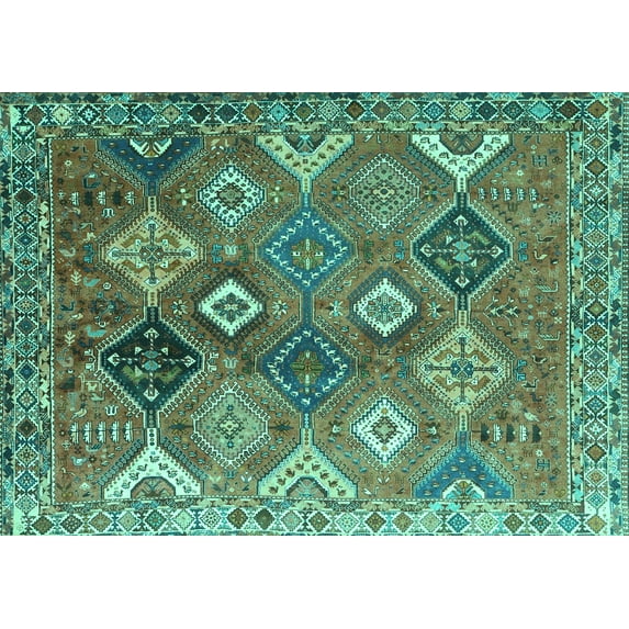 Ahgly Company Indoor Rectangle Persian Turquoise Blue Traditional Area Rugs, 8' x 12'
