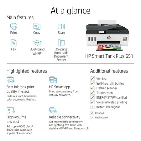 HP - Smart Tank Plus 651 Wireless All-In-One Supertank Inkjet Printer with up to 2 Years of Ink Included - White