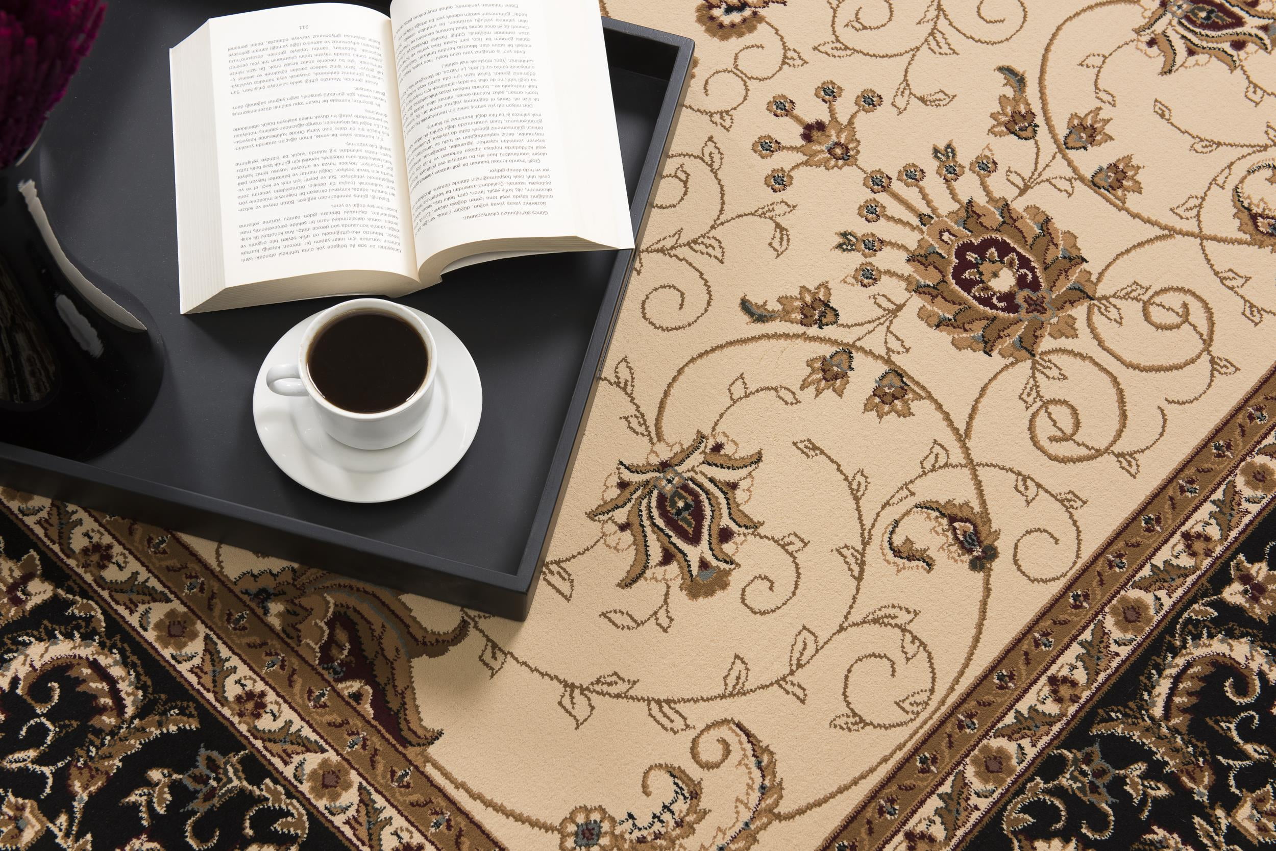 Tapis d'intérieur persan Rug Branch Majestic 2' x 7' (taille exacte : 2'3" x 7'), beige noir, style traditionnel - Entrée, couloir, salle de bain et cuisine