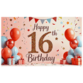 thumbnail image 2 of Glittery 16th Birthday Backdrop Banner with Balloons Stars and Gifts Party Supplies Birthday Decoration Photography Props Party Decor Background, 2 of 8