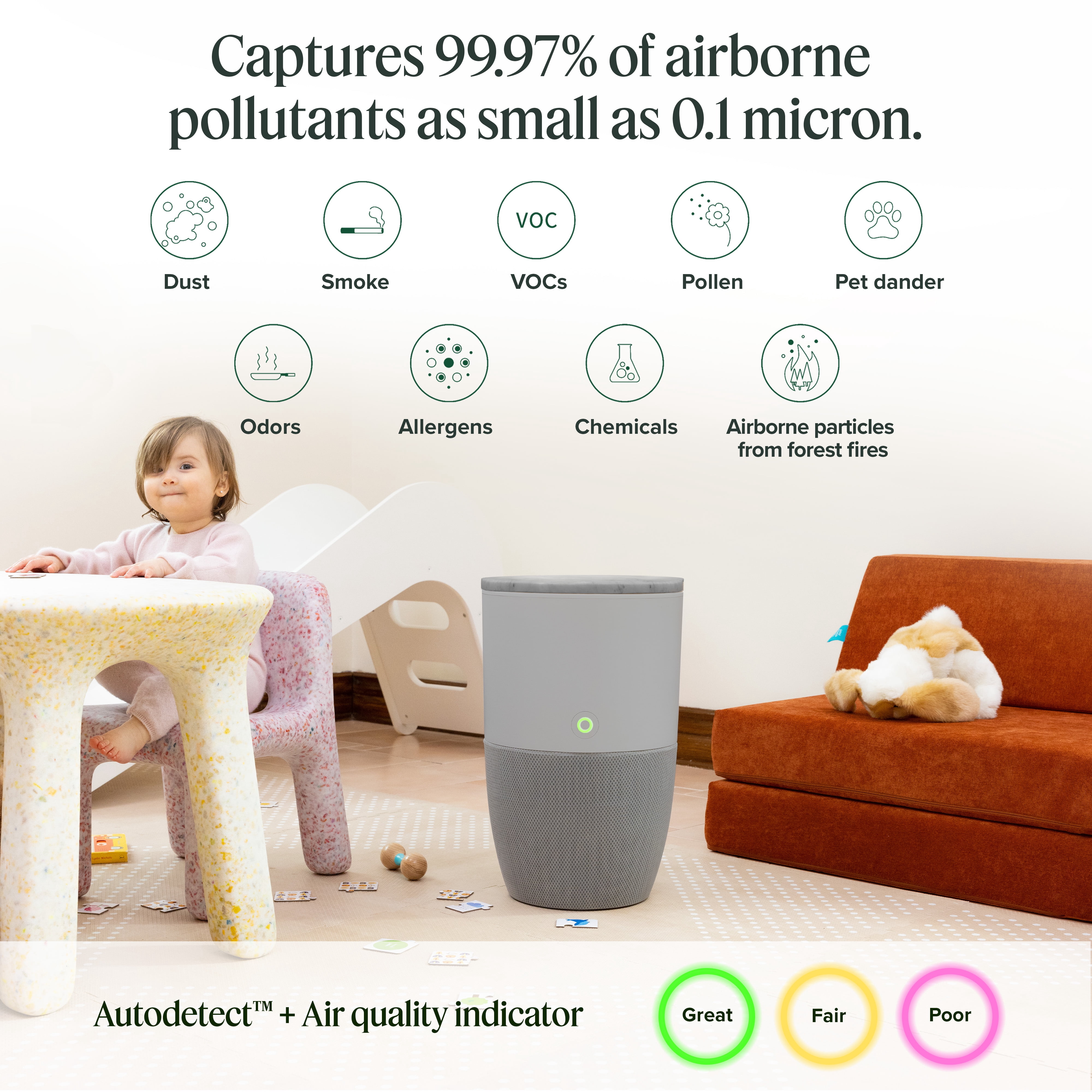 Dupray Bloom™ Smart Air Purifier, Gray Special Edition with Medical-Grade HEPA-13 Filter and Washable Pre-Filter