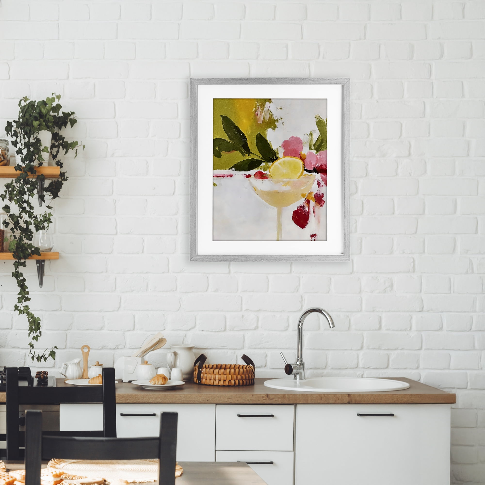 Stupell Industries Red & Pink with Lemons Gray Framed Print Under Glass, design by Riley B