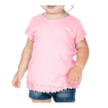 Lettuce Edge Shirt - Kavio I1C0334 Infants Crew Neck Lettuce Edge Short Sleeve-Baby Pink-6M