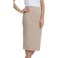 thumbnail image 3 of Fishers Finery Women's Ecofabric Ponte Below Knee Pencil Skirt; Pull On Mid Rise Work Outfit (Khaki, L), 3 of 6