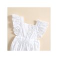 thumbnail image 5 of Gureui Kids Baby Girls Summer Romper with Headband, Plain Fly Sleeves Lace Square Neck Tie-Up Romper, Infant Snap Triangle Backless Jumpsuit, 5 of 9