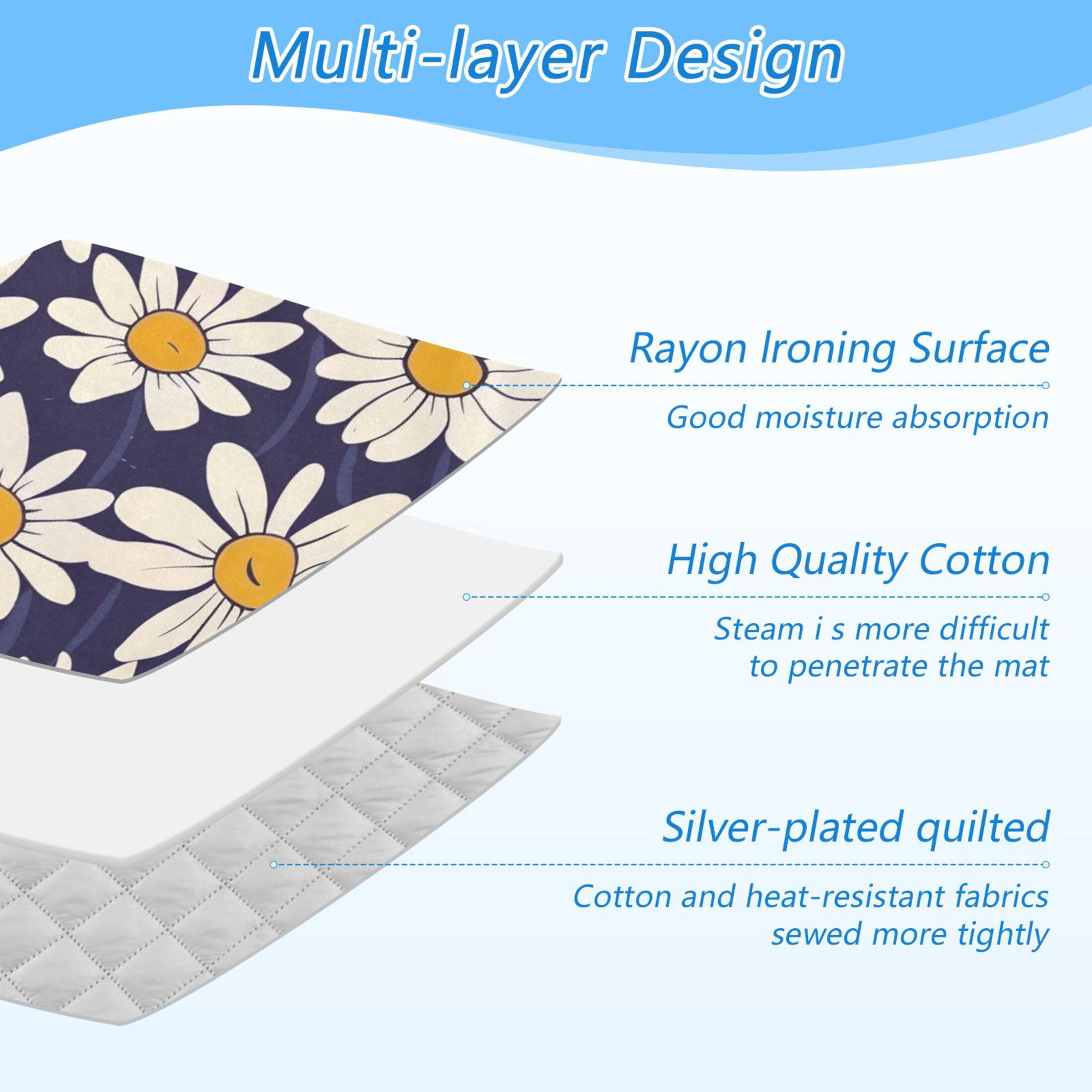 White Daisies Cartoon Ironing Mat Blanket Portable Travel Ironing Pad Heat Resistant Pad 47.2" x 27.6”