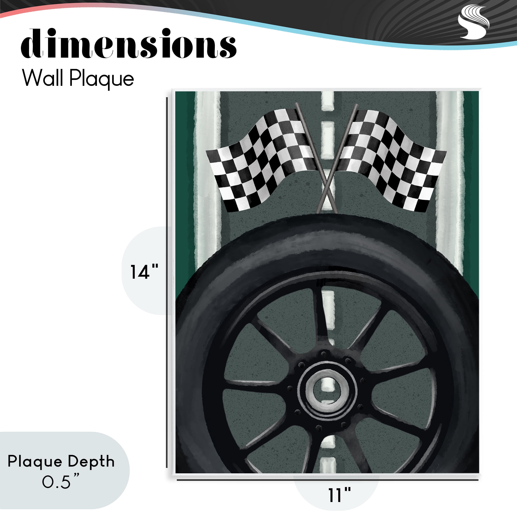 Stupell Industries Racetrack Flags & Tire Wall Plaque Art, design by Jennifer Stith
