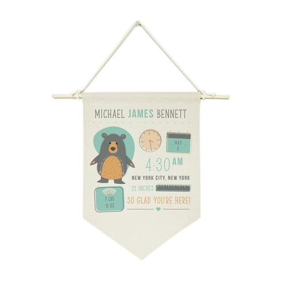 Personalized Bear Newborn Baby Announcement Hanging Wall Banner