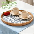 thumbnail image 5 of Round Rattan Serving Tray with Mother of Pearl Inlay, Natural Wicker Decorative Tray, 12Inch Table Decor & Food Display Tray, 5 of 7
